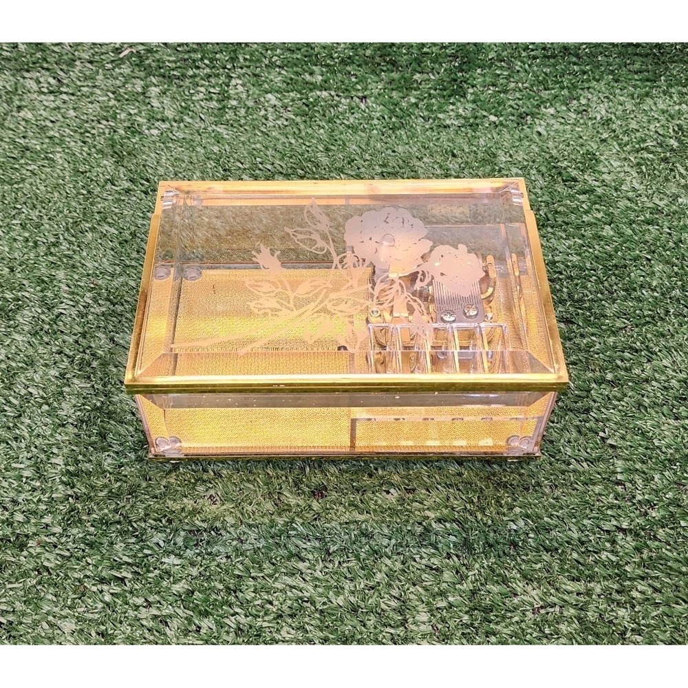 Vintage Sankyo Jewelry Music Box With Floral Design Gold Detailing